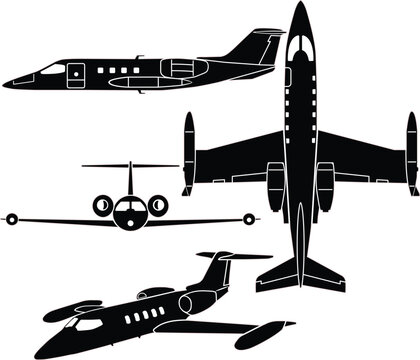 Small private jet vector set with outline 