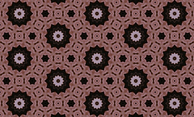 Pink lilac and brown hexagonal pattern with floral accents
