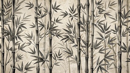 Delicate hand-drawn illustration of bamboo shoots in black and white flat design with intricate details and subtle textures, simply elegant.