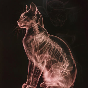 an x ray of a Cat with pink body showing cat bones