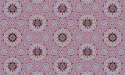 Hexagonal Flower Pattern in sot pastels, including pin, purple, peach, gray