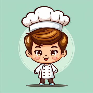 Adorable chibi chef cartoon character in a handdrawn style on a white background.