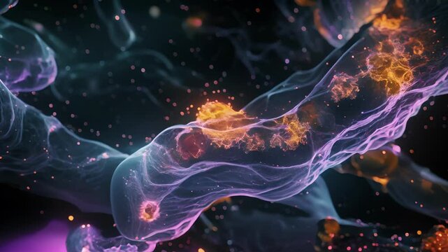 A fluorescence microscopy image of liver cells marked with fluorescent stains to visualize the process of detoxification and identify the specific toxins being removed.