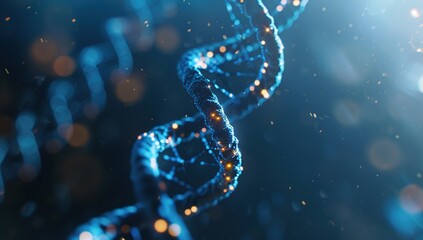 Glowing DNA Strand in a Blue Background