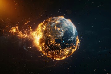 An evocative illustration depicting Planet Earth engulfed in flames, symbolizing the urgent issues of global warming and climate change