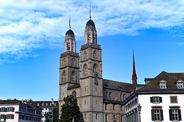 Fototapeta premium Famous Grossmunster cathedral in Zurich, Switzerland