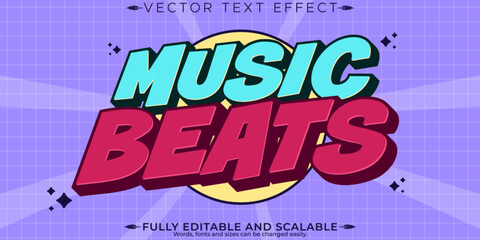 Retro vintage music party text effect, editable 70s and 80s text style