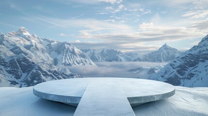 Obraz premium Snowy platform overlooking a winter wonderland