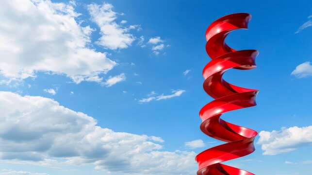 A bright red spiral slide reaches up towards the sky