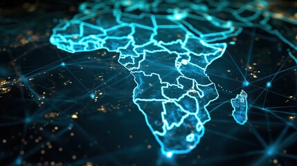 Digital map of Africa, concept of global network and connectivity, high speed data transfer and cyber technology