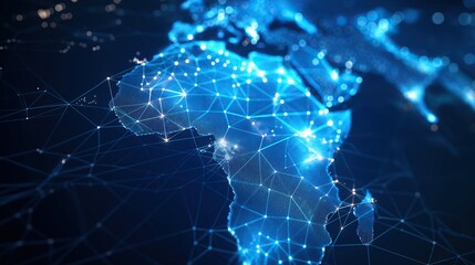 Fototapeta premium Digital map of Africa, concept of global network and connectivity, high speed data transfer and cyber technology