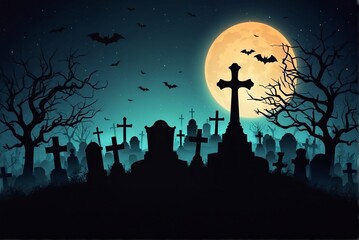 Halloween Abstract Background with a graveyard silhouette and copy space.