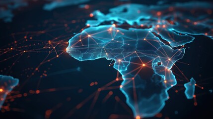 Digital map of Africa, concept of global network and connectivity, high speed data transfer and cyber technology