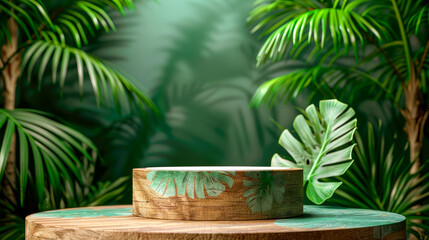 Fototapeta premium Organic product present natural placement pedestal display.