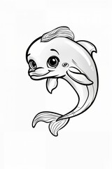 Obraz premium dolphin with mermaid coloring pages, sticker, kawaii, baby, huge eyes 