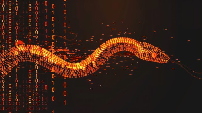 Digital Snake Made of Binary Code.