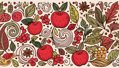 Autumn Leaves and Apples Illustration