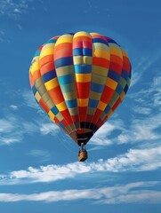 Fototapeta premium colorful hot air balloon, blue skies, sparse clouds, National Geographic photography 