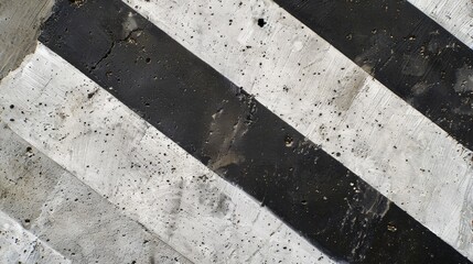 Fototapeta premium Close-up view of textured concrete with black diagonal stripes