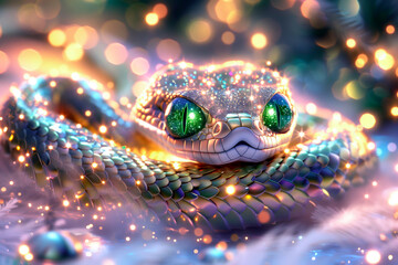 The snake is a symbol of the new year. Chinese horoscope. A gorgeous shining snake with sparkling scales