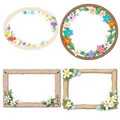 set of wooden frame with floral and leaves. High quality transparent png