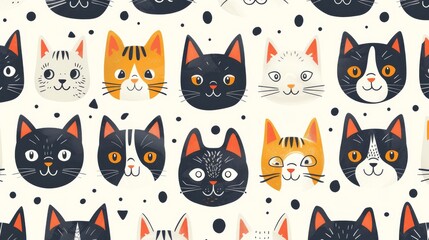 Adorable and Whimsical Cat Faces Seamless Pattern Design