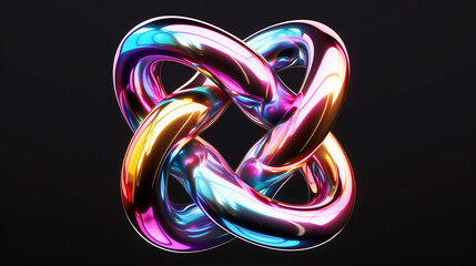 Abstract colorful metal knot isolated on black background, 3d rendering