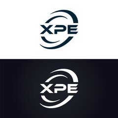 XPE logo. X P E design. White XPE letter. XPE, X P E letter logo design. X P E letter logo design in GOLD, GOLDEN LOGO, THREE, style. letter logo set in one artboard. X P E letter logo vector design.