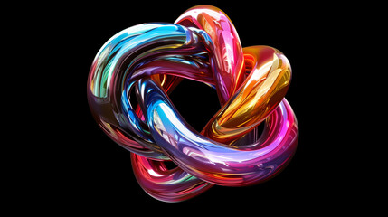 Abstract colorful metal knot isolated on black background, 3d rendering