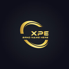 XPE logo. X P E design. White XPE letter. XPE, X P E letter logo design. X P E letter logo design in GOLD, GOLDEN LOGO, THREE, style. letter logo set in one artboard. X P E letter logo vector design.