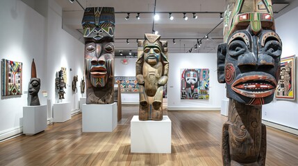 Gallery exhibition showcases tribal artistry, from intricate beadwork to totemic sculptures, celebrating indigenous heritage.