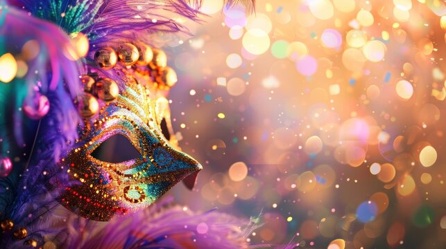 Festive Carnival Mask with Glitter and Feathers.