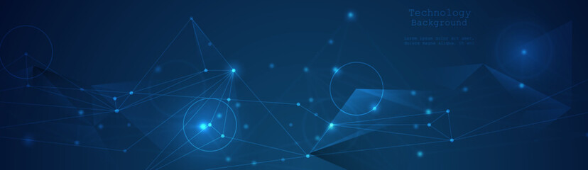 Vector molecule. Abstract internet network connection design for web site. Digital data, network communication, connected line with dot on blue background. Science and technology futuristic concept