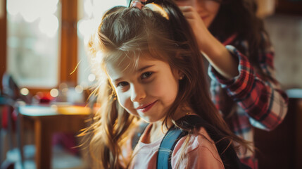 portrait of a girl getting her hair done 