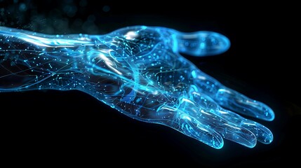 Digital hand reaches out symbolizing the power of technology. Ai generated