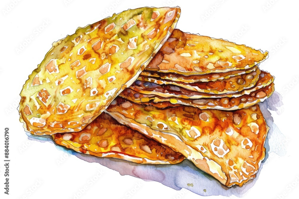 Sticker Hand-Drawn Watercolor Crispbreads with Corn. Vegan and Vegetarian Snack Illustration