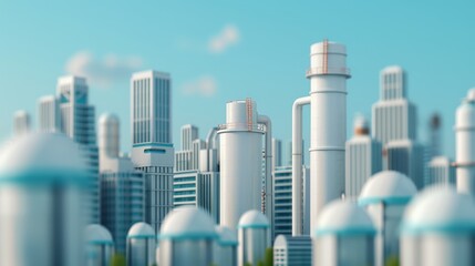 A futuristic cityscape featuring a massive natural gas plant integrated with high-tech buildings