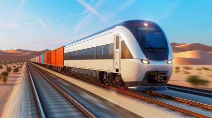 Naklejka premium A futuristic high-speed cargo train powered by clean energy
