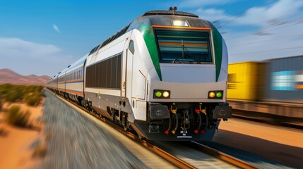 Fototapeta premium A futuristic high-speed cargo train powered by clean energy