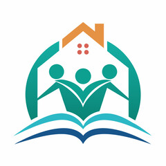 Home Book Logo Design With People Education Symbol Vector Art Illustration