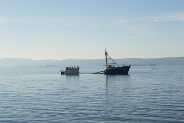 a sunken ship near a port in Chile