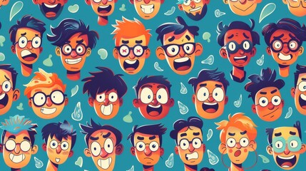 Quirky and Diverse Male Avatars with Eyeglasses in a Seamless Pattern