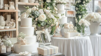 Wedding gift registry display with items chosen by the bride and groom.