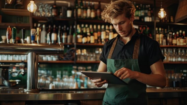 The bartender with tablet - Powered by Adobe