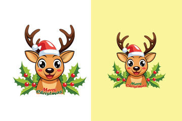 Merry Christmas Deer Vector Illustration Design.