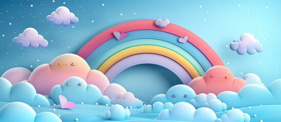Rainbow Over a 3D Cloud Landscape