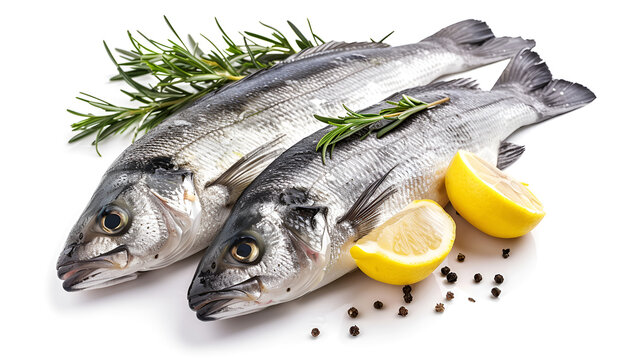 Sea bass fich isolated on white background with clipping path and full depth of field