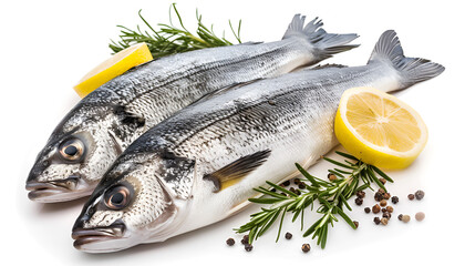 Sea bass fich isolated on white background with clipping path and full depth of field