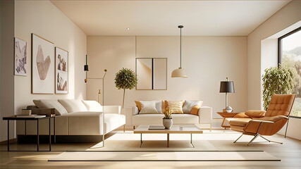 Fototapeta premium Bauhaus style home design, modern furniture aesthetics extremely simplified, clean and designer atmosphere