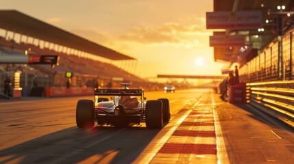 Formula 1 Race Car at Sunset